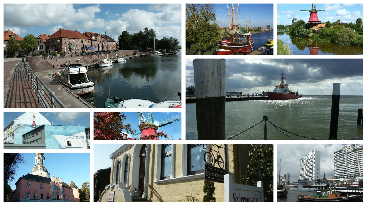Collage Regional: Wilhelmshaven, Carolinensie, Greetsiel, Jever, Hooksiel