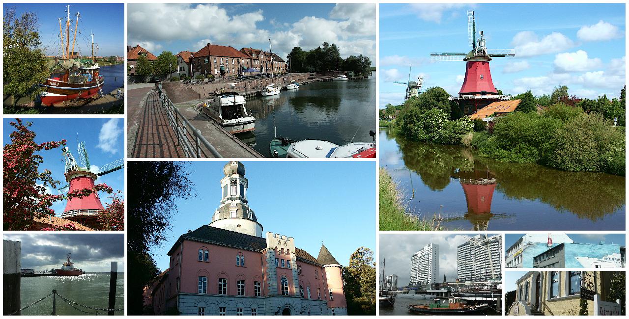 Collage Regional: Wilhelmshaven, Carolinensie, Greetsiel, Jever, Hooksiel