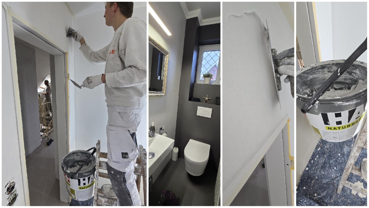 Kalkputz fugenlos spachteln Collage